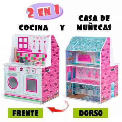 cocina y casa de muñecas 2 en 1